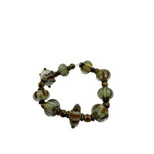 Chunky Beaded Stretch Bracelet in Green and Brown Glass Beads